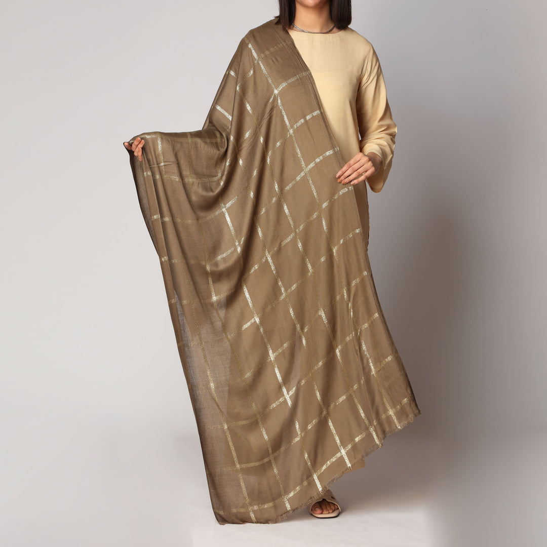 Olive Zari Checkered Stole PS3755