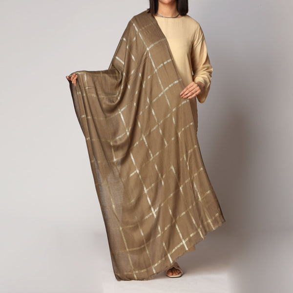 Olive Zari Checkered Stole PS3755