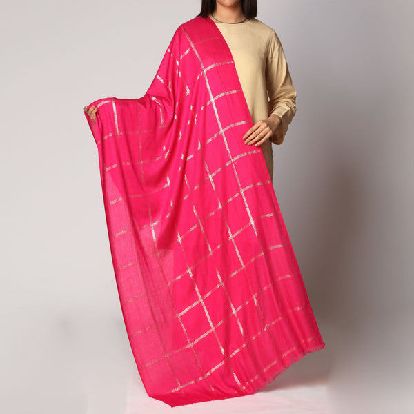 S.Pink Zari Checkered Stole PS3755