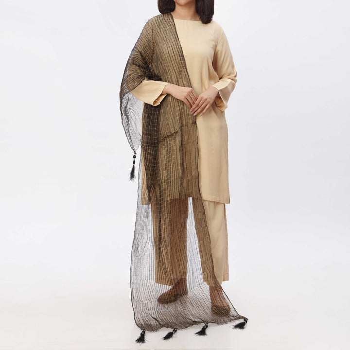 Black Zari Check Stole PS3762