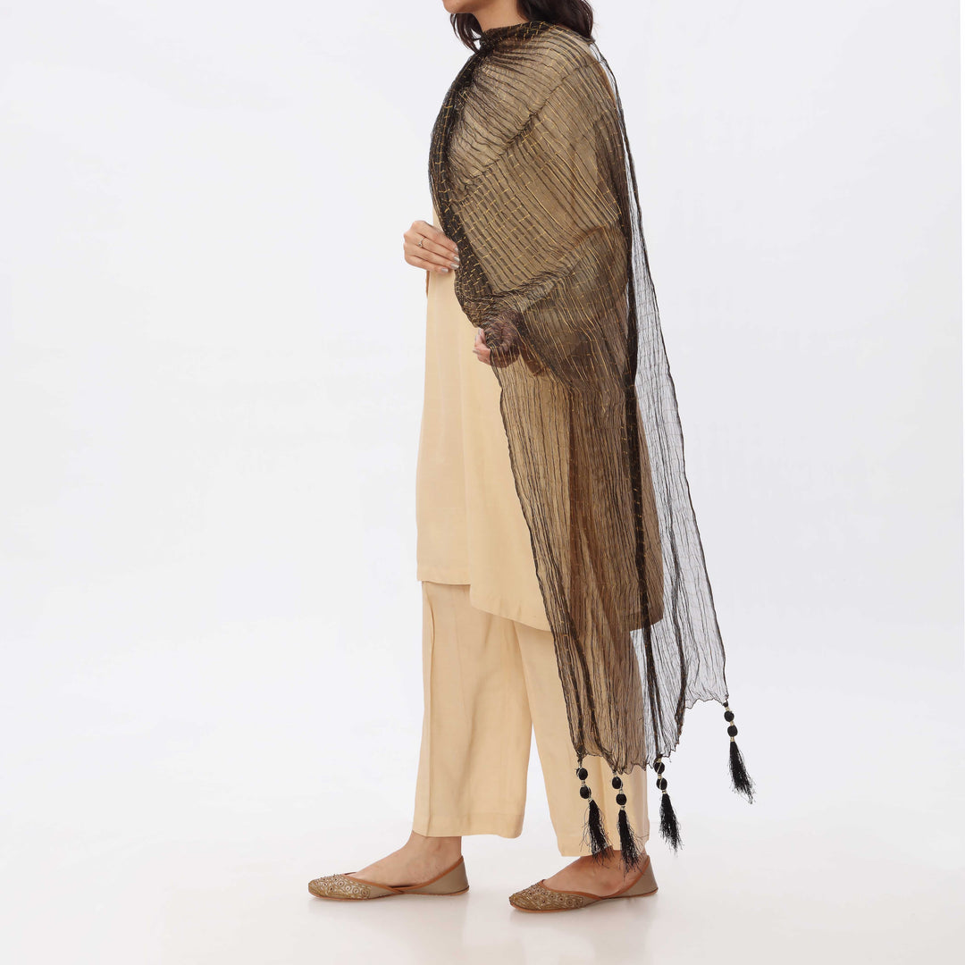 Black Zari Check Stole PS3762