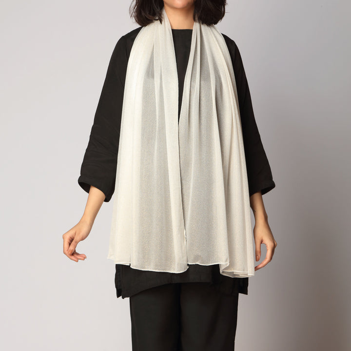 White Golden Foil Printed Stole PS3765