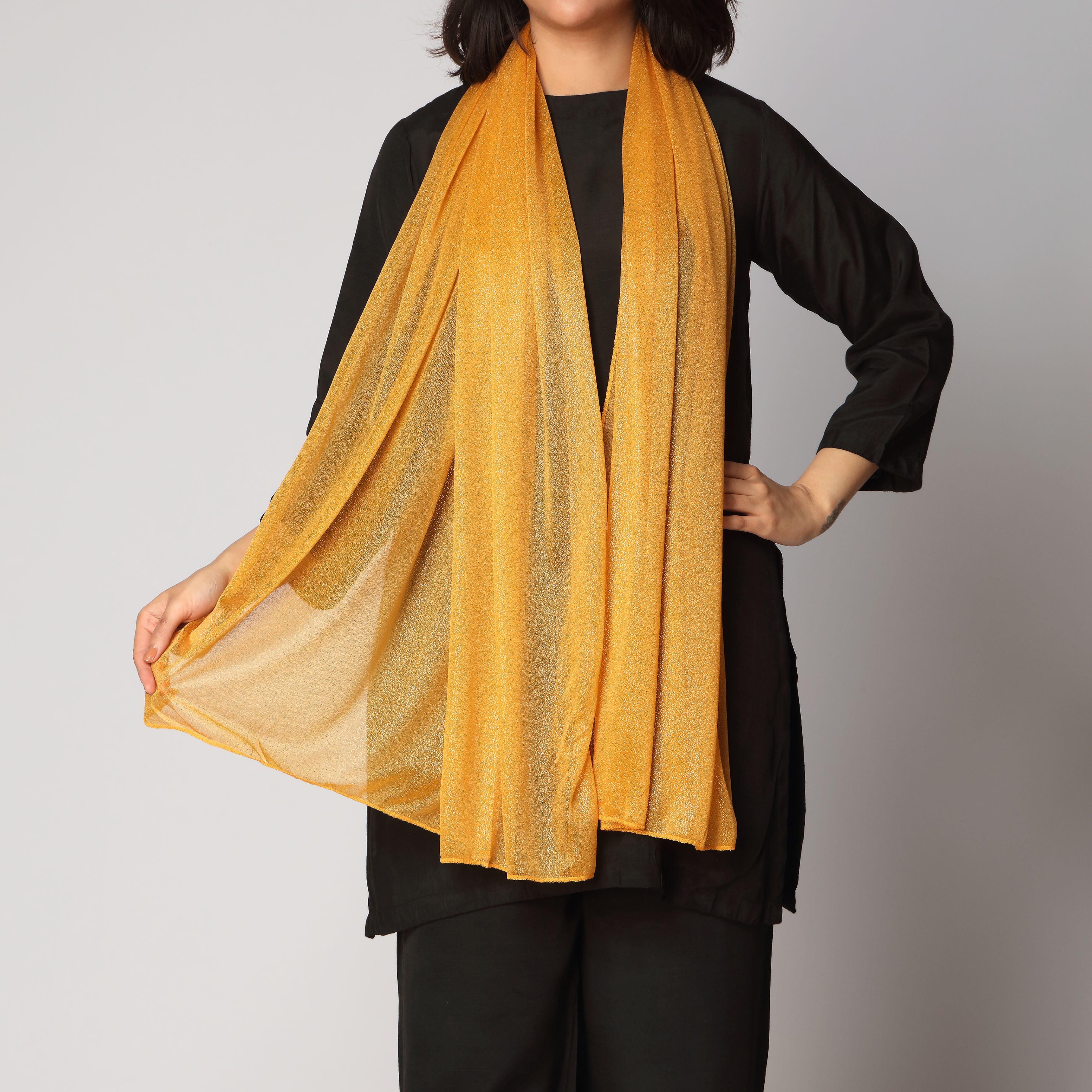 Yellow Golden Foil Printed Stole PS3765
