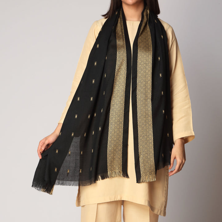 Black Zari Border Stole PS3766