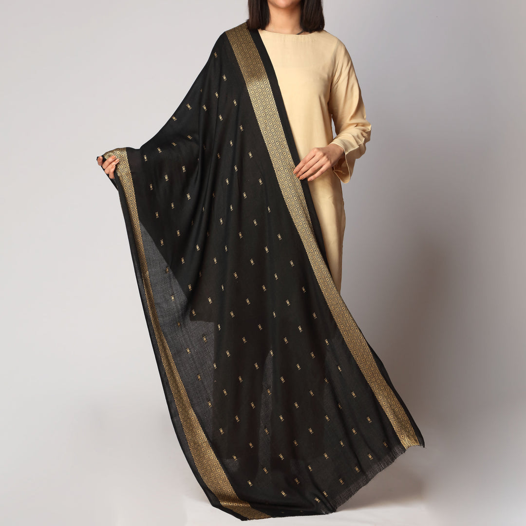 Black Zari Border Stole PS3766
