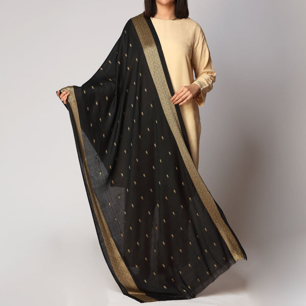 Black Zari Border Stole PS3766