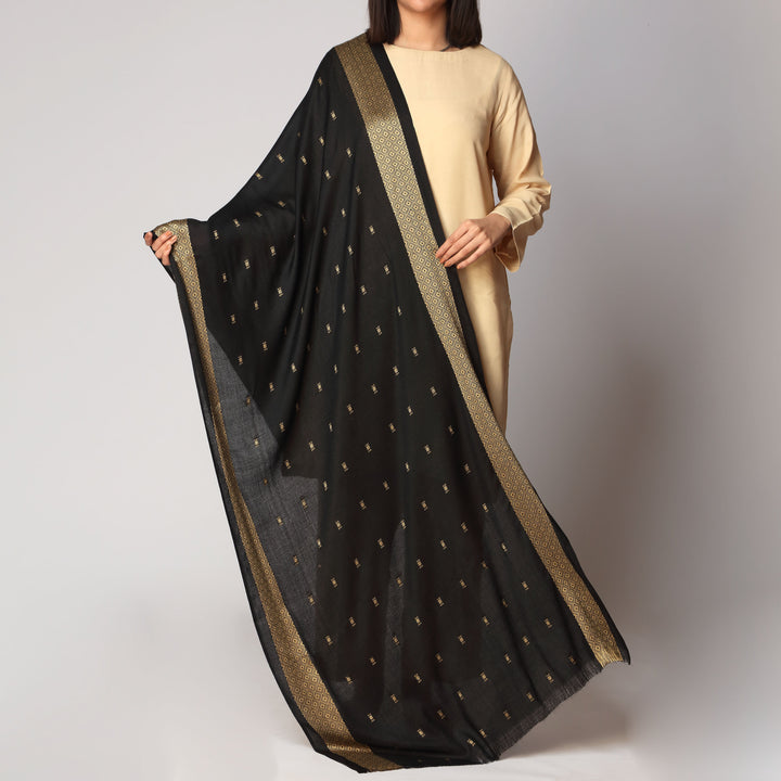 Black Zari Border Stole PS3766