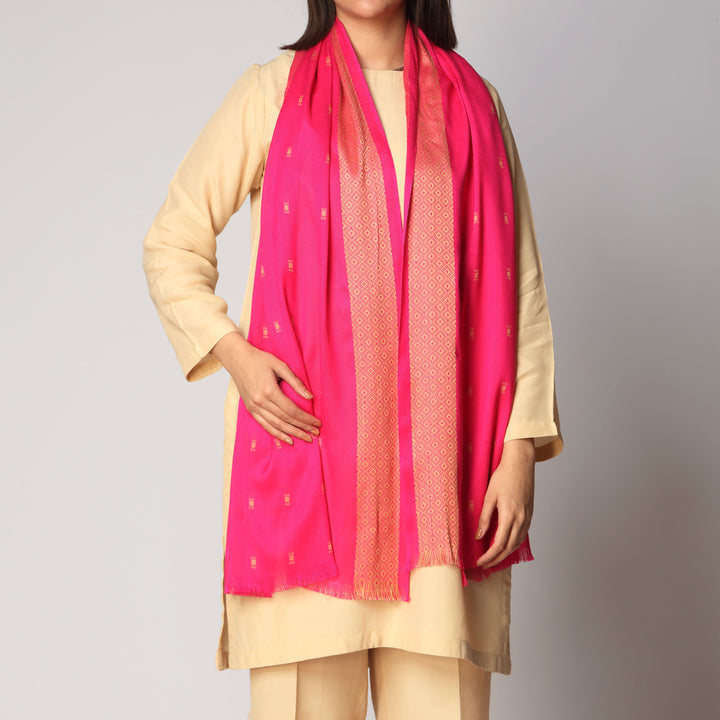 Pink Zari Border Stole PS3766