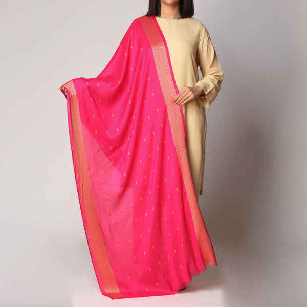 Pink Zari Border Stole PS3766
