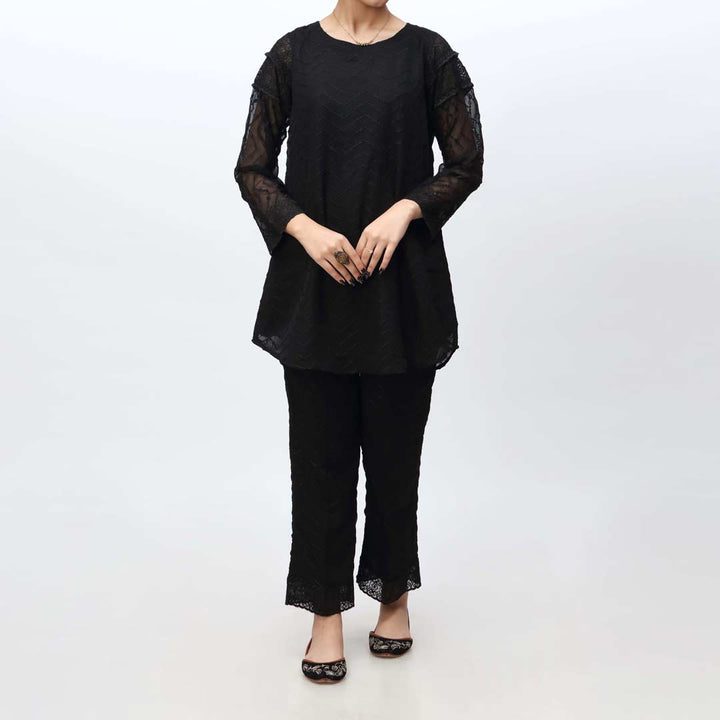 Black 2PC- Embroidered Chiffon Chicken Kari Suit PS4235