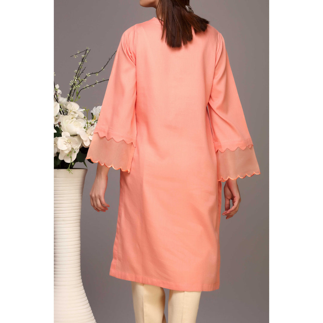 Peach Color Embellished Dobby Lawn Shirt PW1151