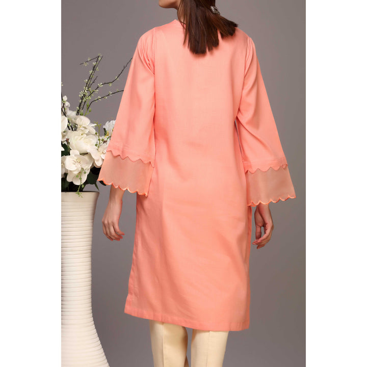 Peach Color Embellished Dobby Lawn Shirt PW1151