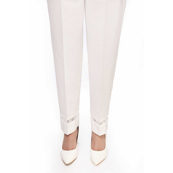 White Color Slim Fit Cambric Trousers PW1500
