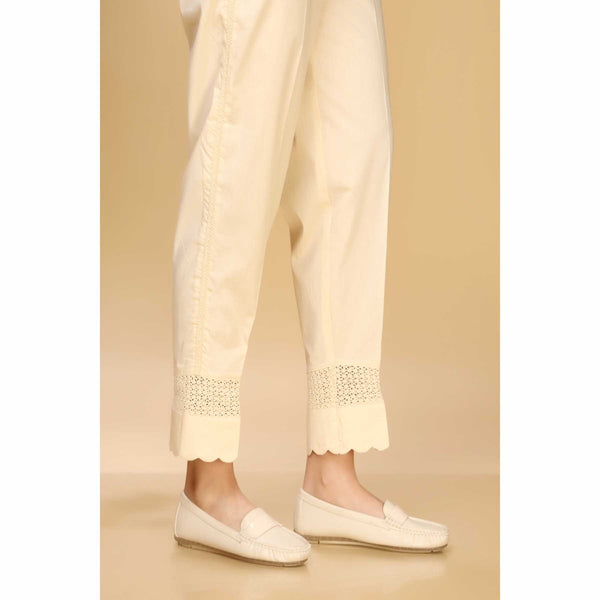 Beige Color Embellished Slim Fit Cambric Trouser PW1502