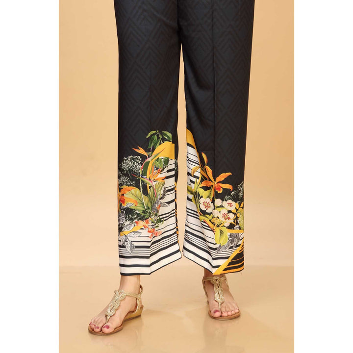 Black Color Grip Silk Printed Trouser PW1531