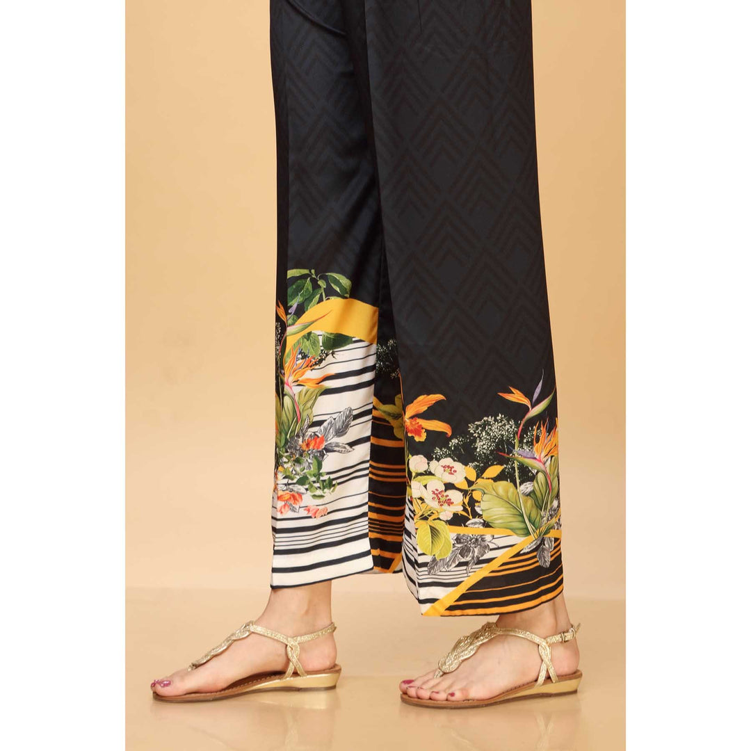 Black Color Grip Silk Printed Trouser PW1531