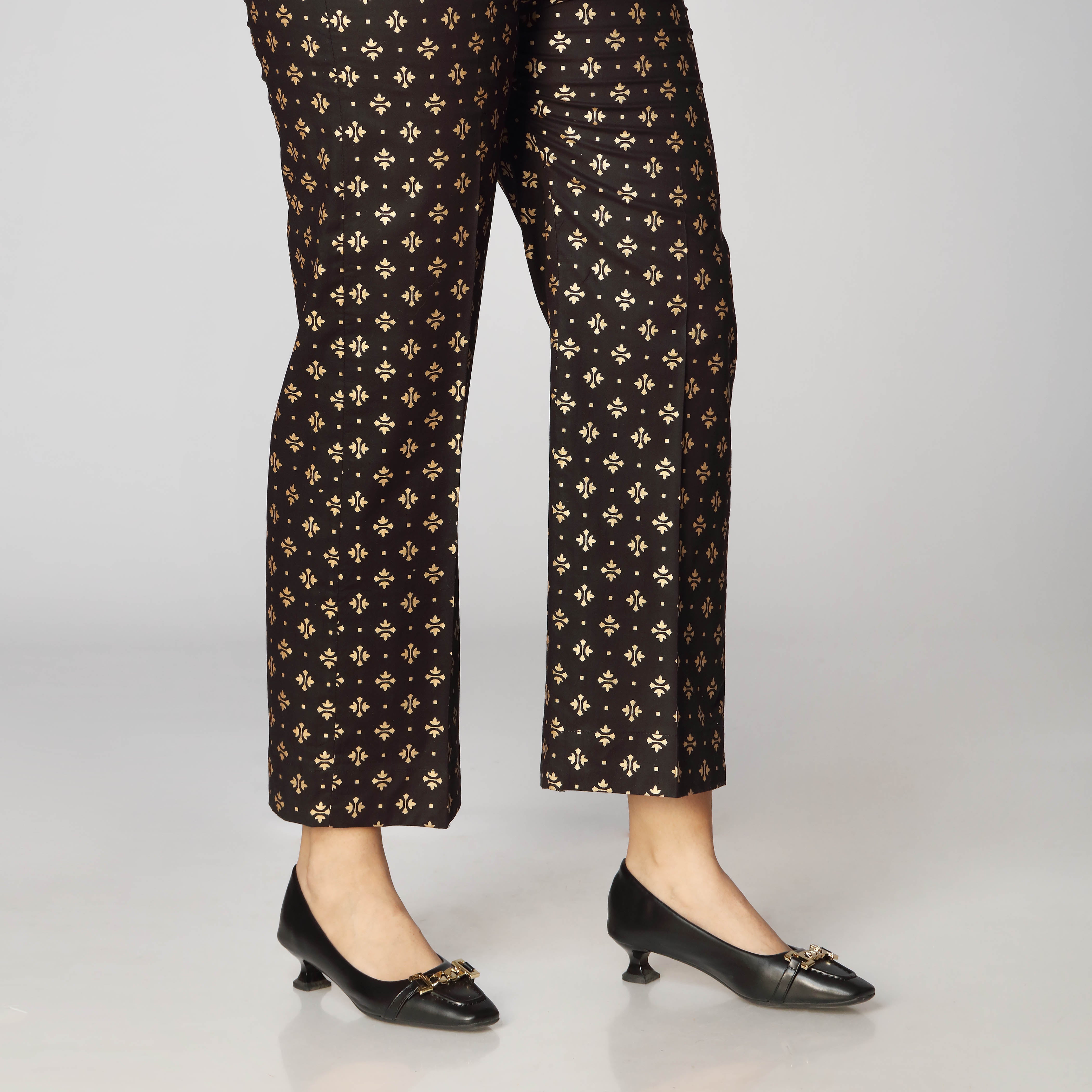 Black Cambric Gold Printed Straight Fit Trouser PW2507