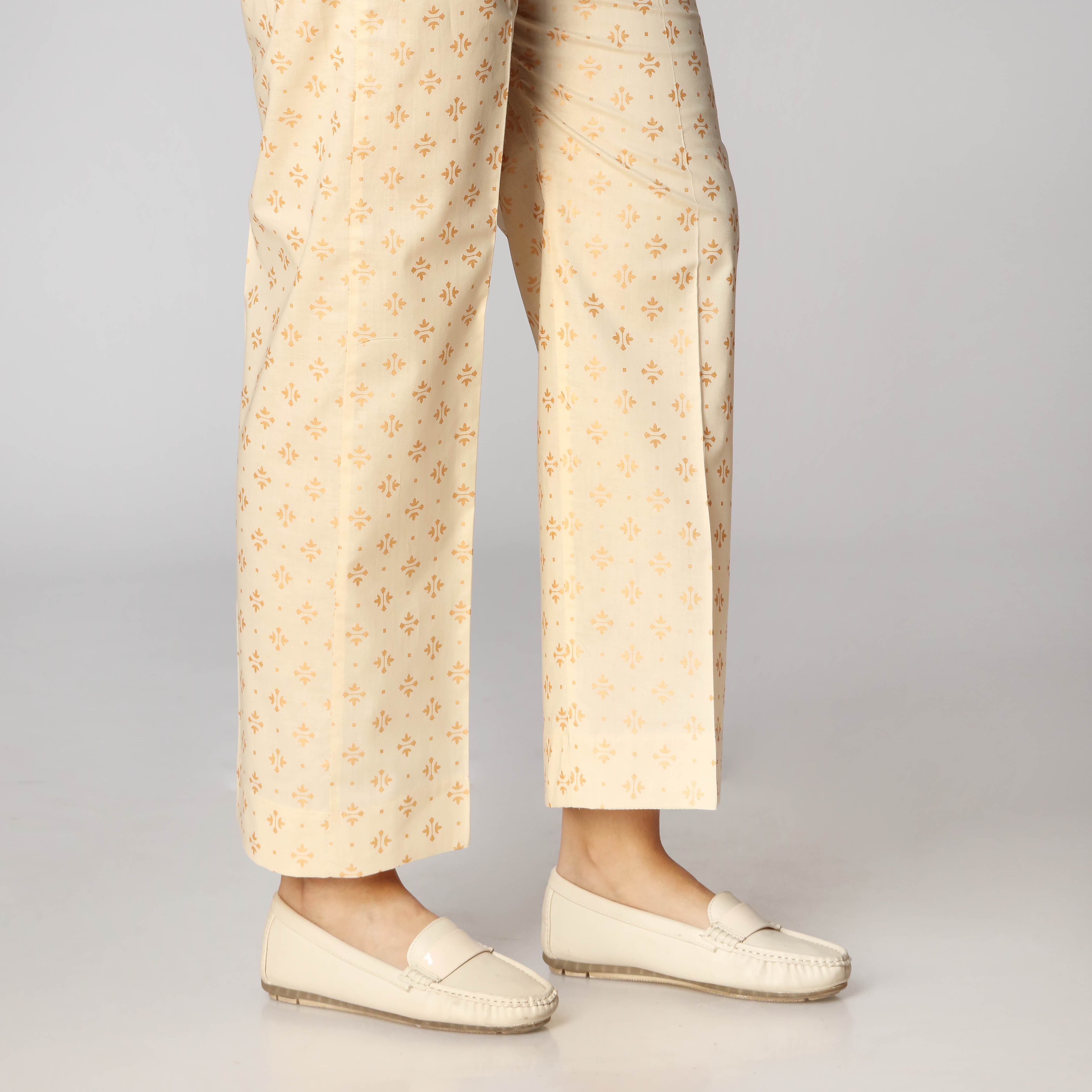 Beige Cambric Gold Printed Straight Fit Trouser PW2507