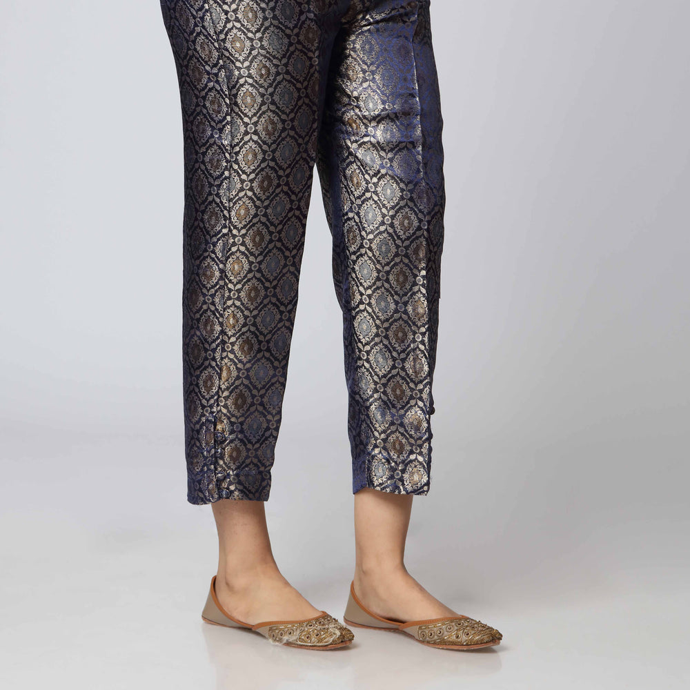 Navy Jamawar Slim Fit Trousers