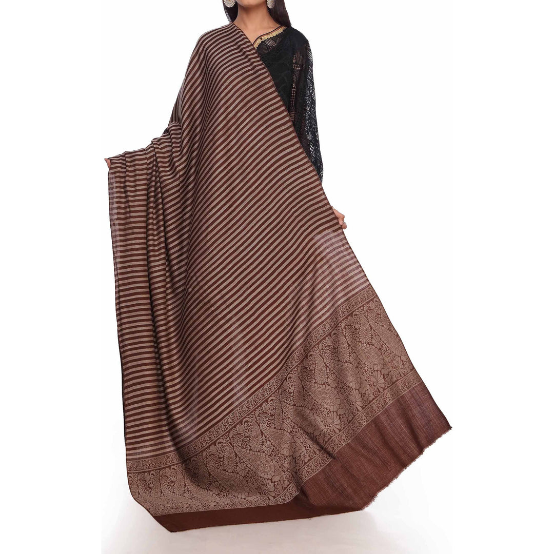 Brown Striped & Border Shawl PW2710