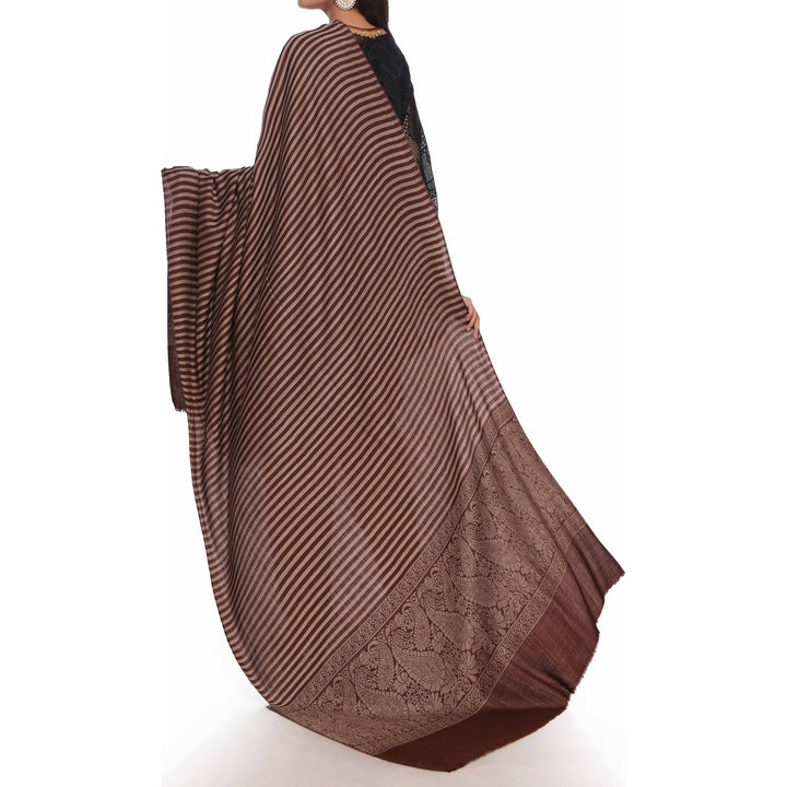 Brown Striped & Border Shawl PW2710