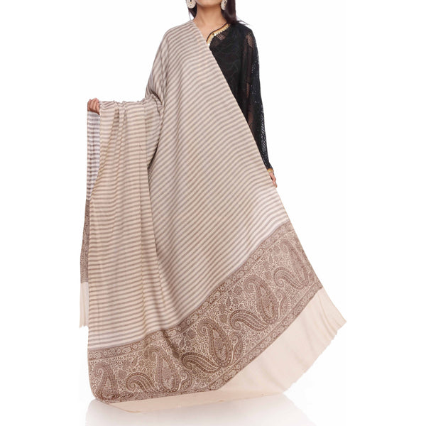 Beige Striped & Border Shawl PW2710