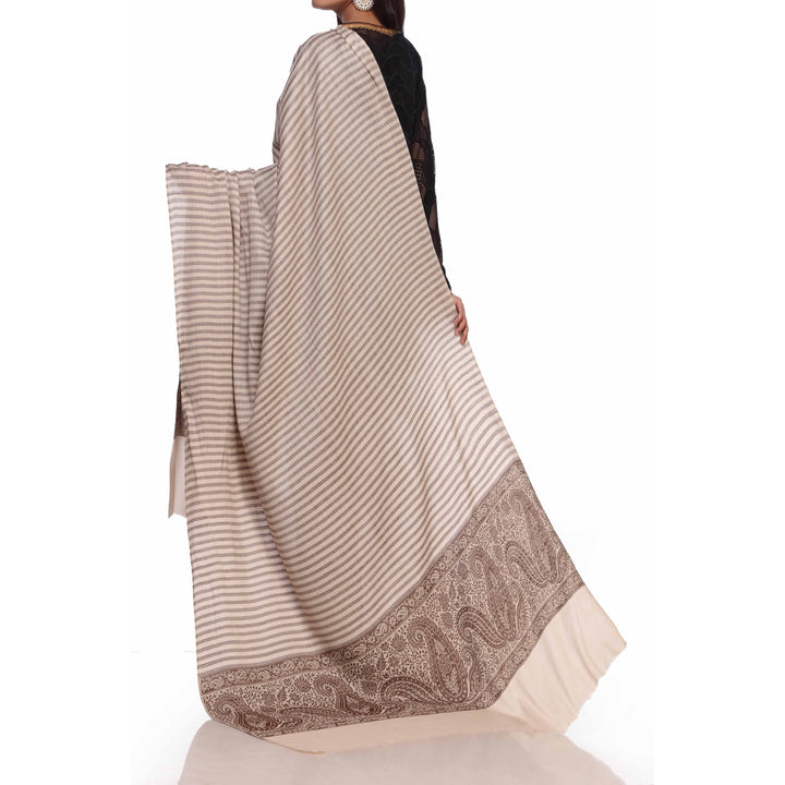 Beige Striped & Border Shawl PW2710