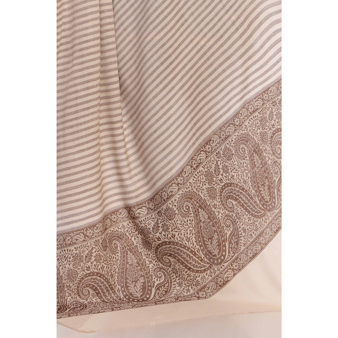Beige Striped & Border Shawl PW2710