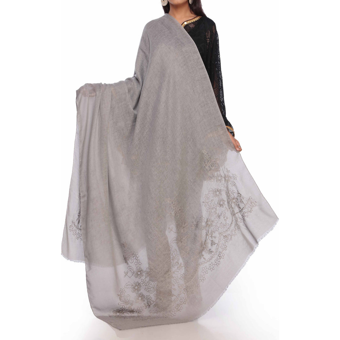 Grey Aari Embroidered Shawl PW2736