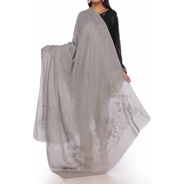 Grey Aari Embroidered Shawl PW2736