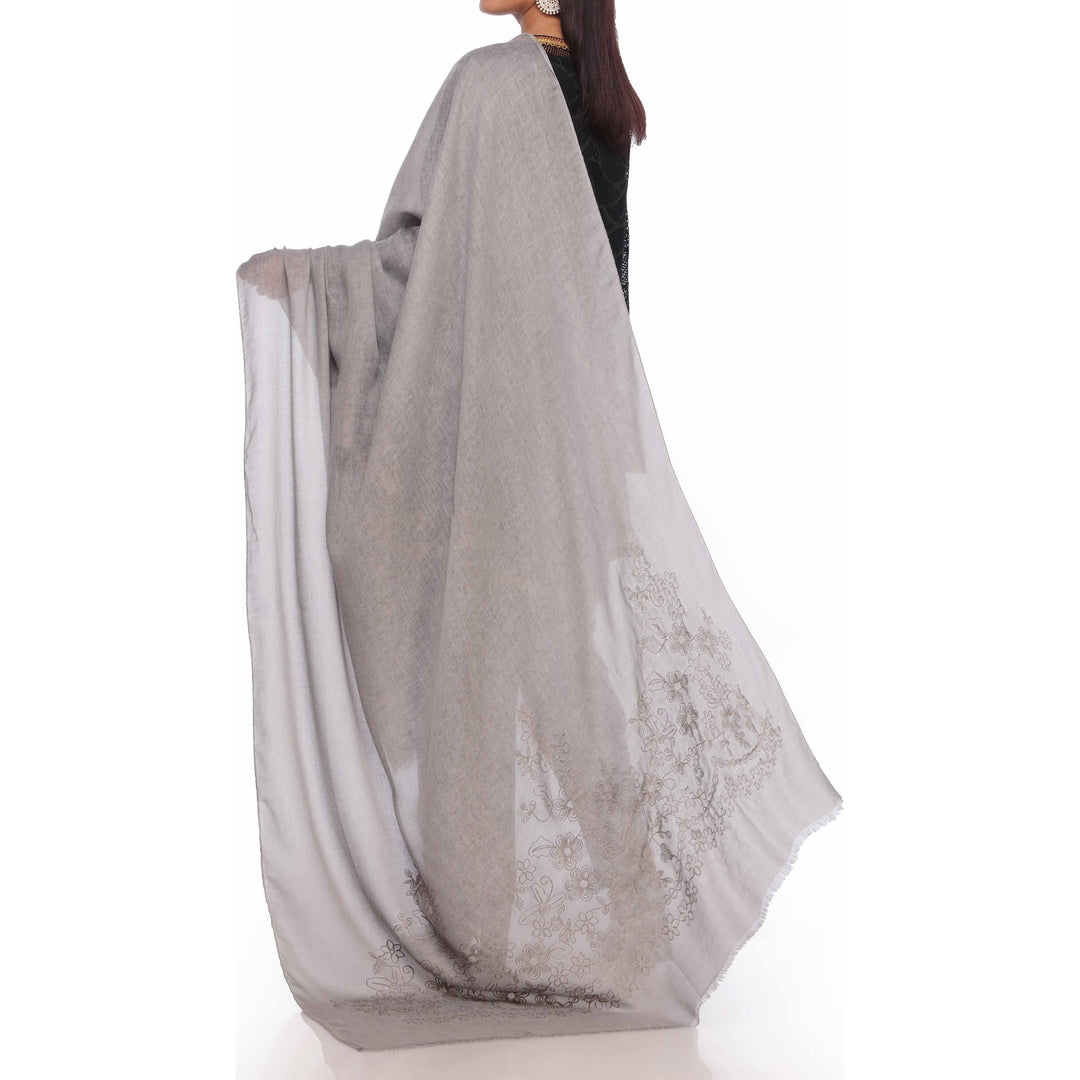 Grey Aari Embroidered Shawl PW2736