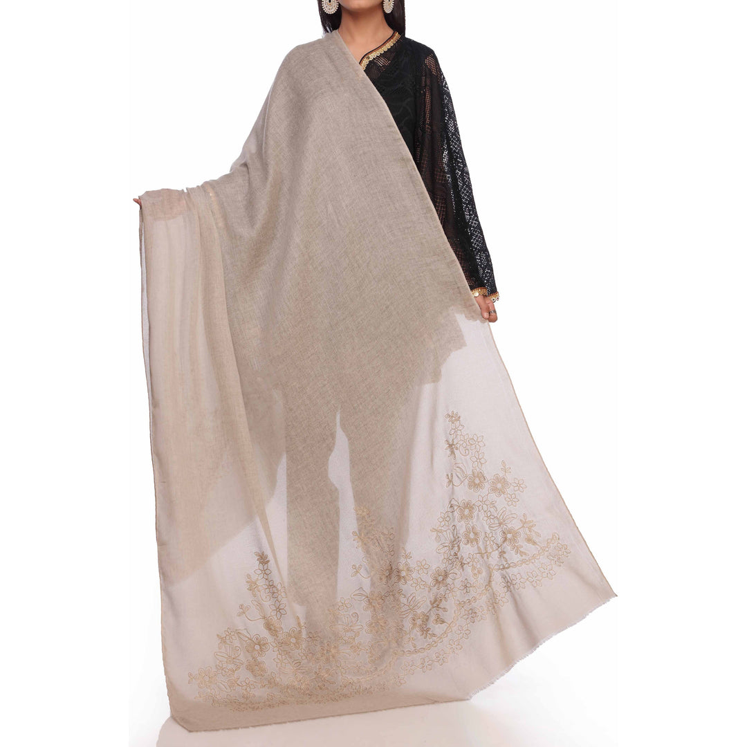 Khaki Aari Embroidered Shawl PW2736