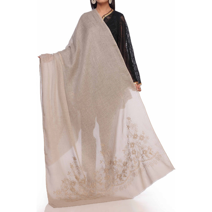 Khaki Aari Embroidered Shawl PW2736