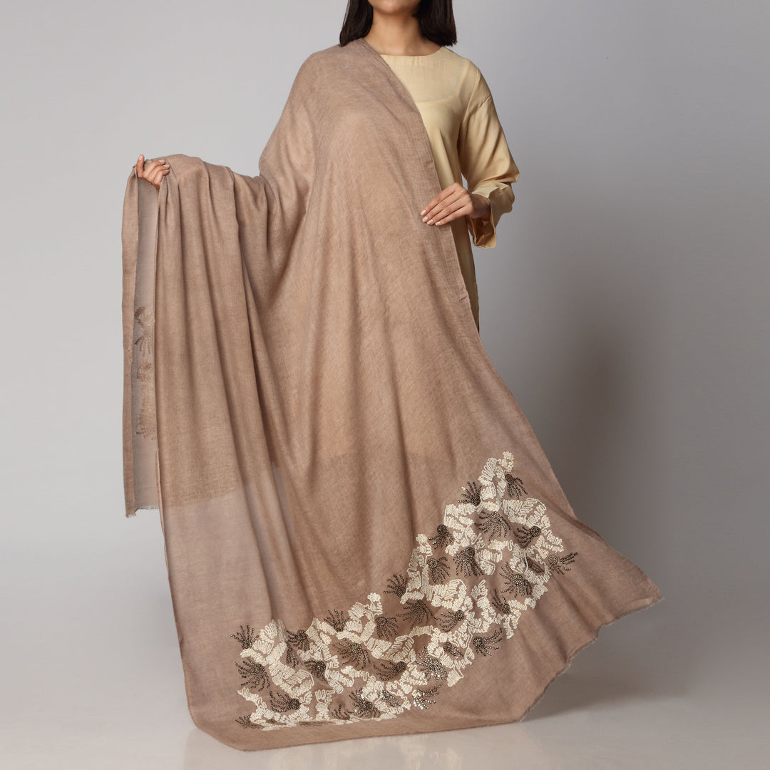 Khaki Winter Embellished Shawl PW2753