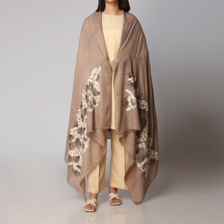 Khaki Winter Embellished Shawl PW2753