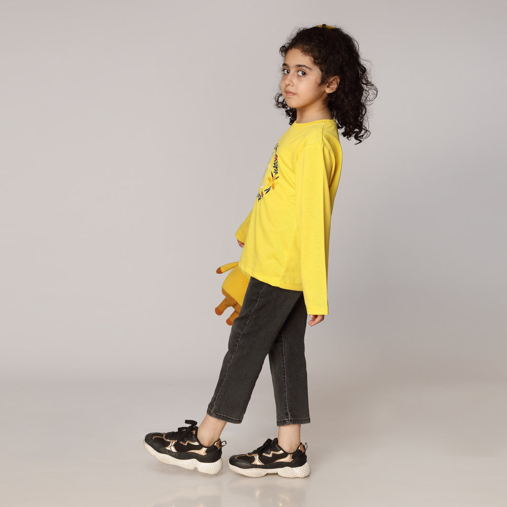 Girls Yellow Embroidered Jersey shirt PW2835