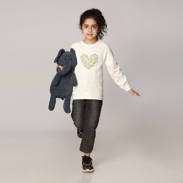 Girls White Fleece Sweat Shirt PW2853