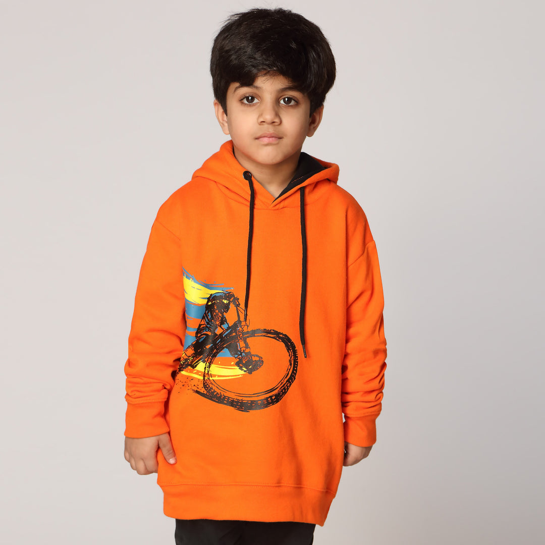 Boys Orange Fleece Puller Hoodie PW2861