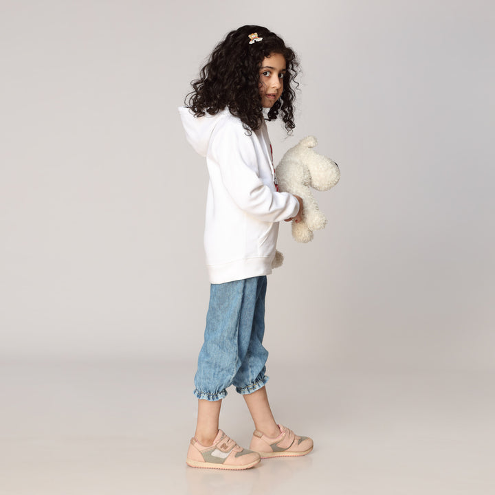 Girls White Fleece Puller Hoodie PW2864