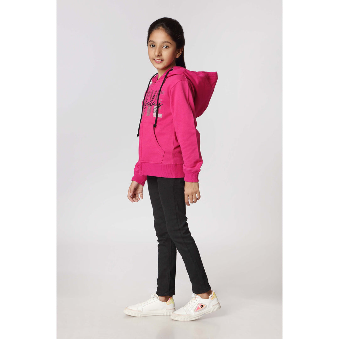 Girls Pink Fleece Zipper Hoodie PW2870