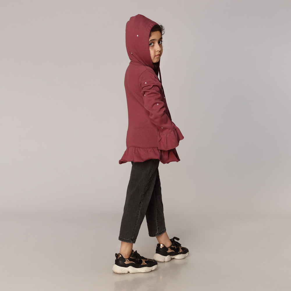 Girls Burgndy Fleece  Zipper Hoodie PW2872