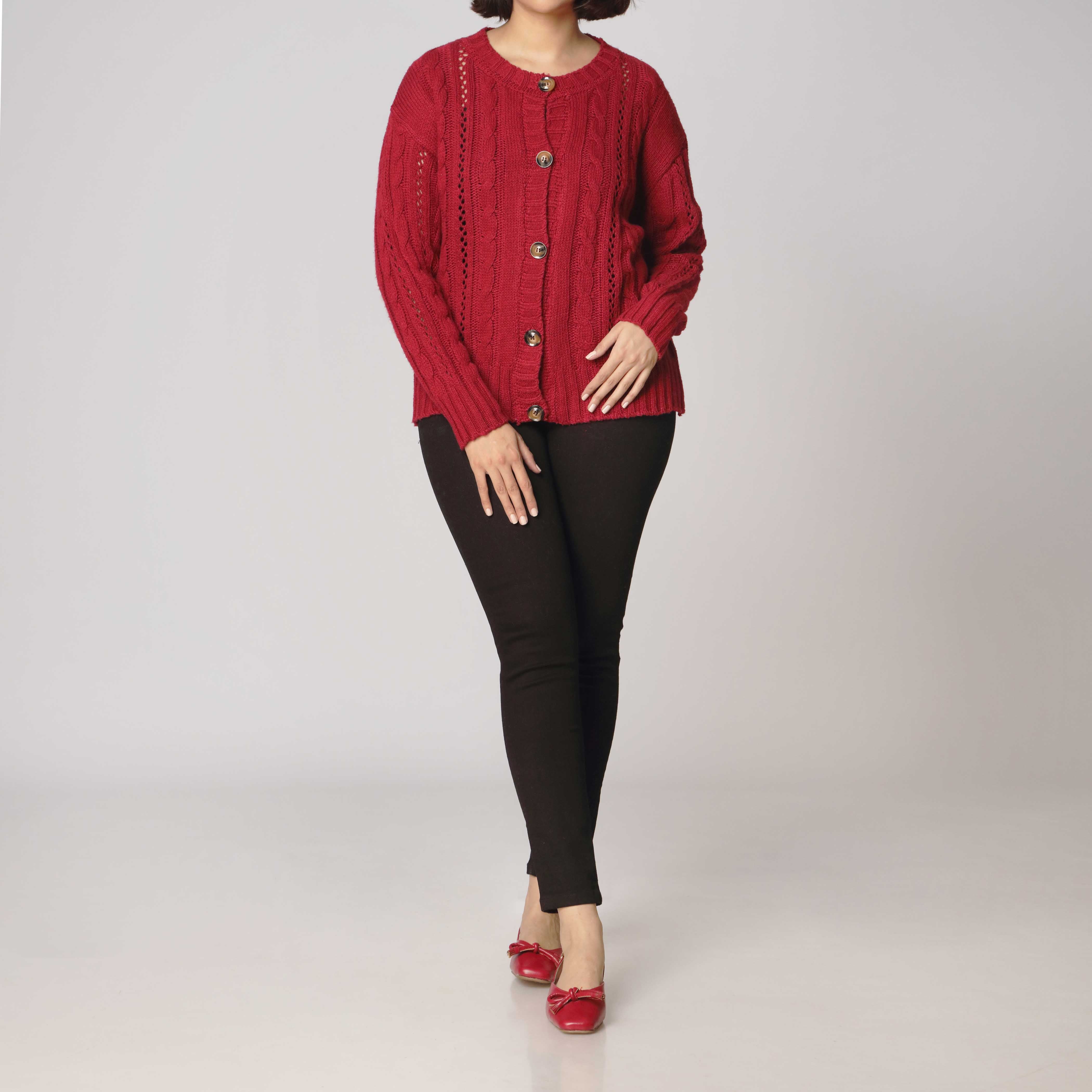 Red Mid Length Cardigan PW2900