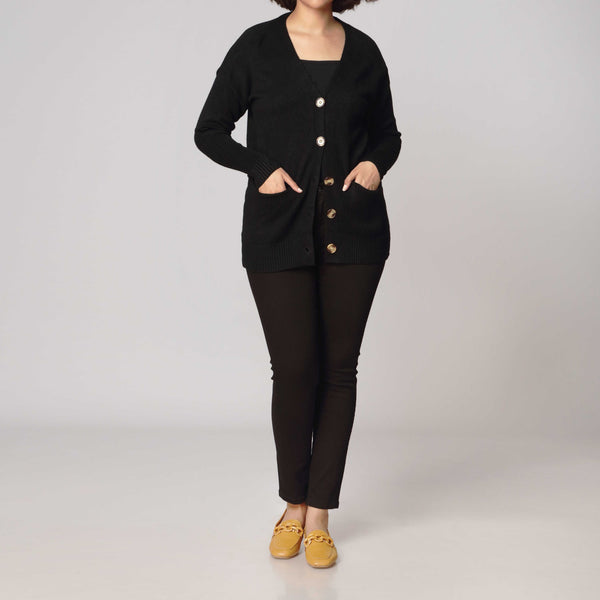 Black Mid Length Cardigan PW2903
