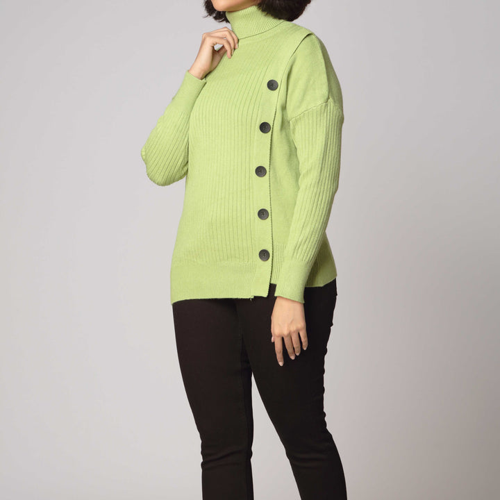 Green High Neck Pullover Sweater PW2915