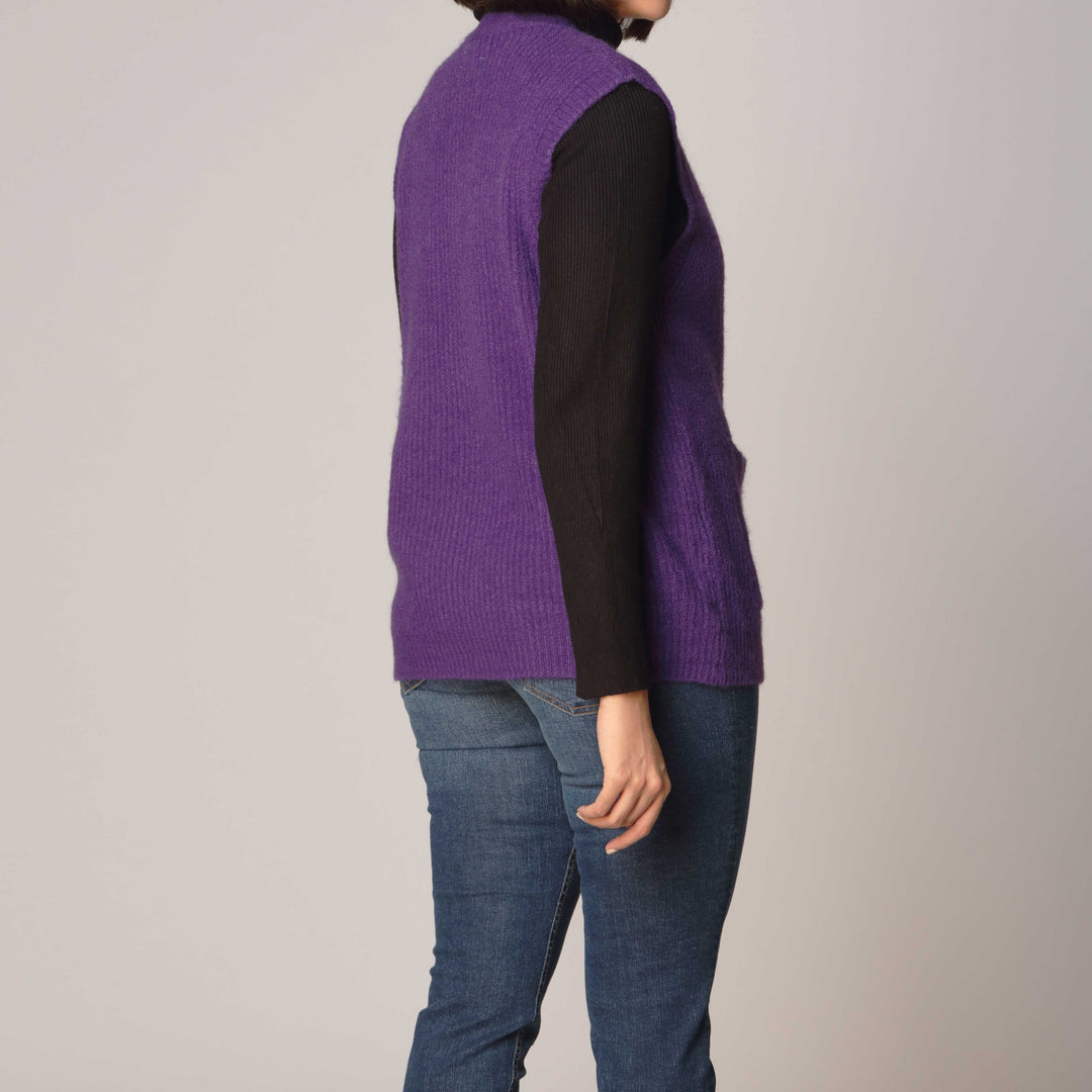 Purple Mid Length Sleeveless Cardigan PW2922