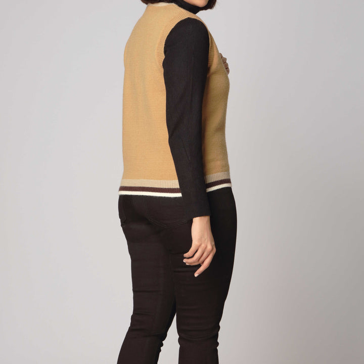 Beige Sleevelss Cardigan PW2925