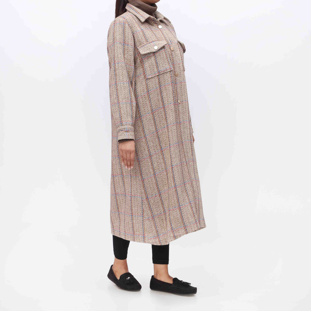 1PC- Woolen Checkered Coat PW3010