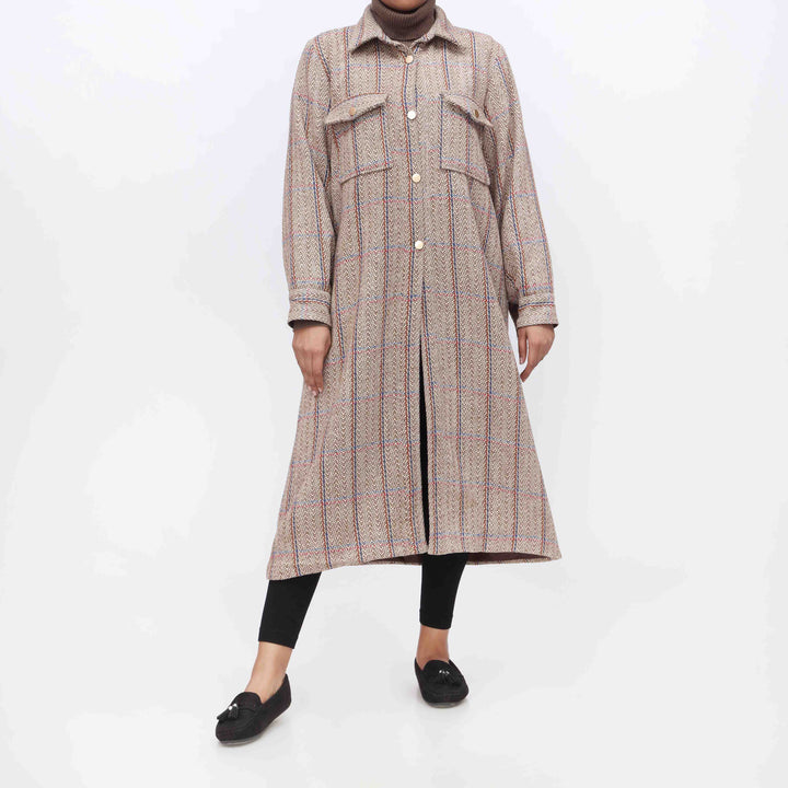 1PC- Woolen Checkered Coat PW3010