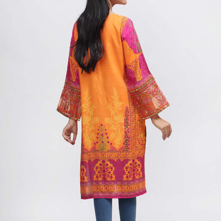 1PC- Embroidered & Printed Raw Silk Shirt PW3059