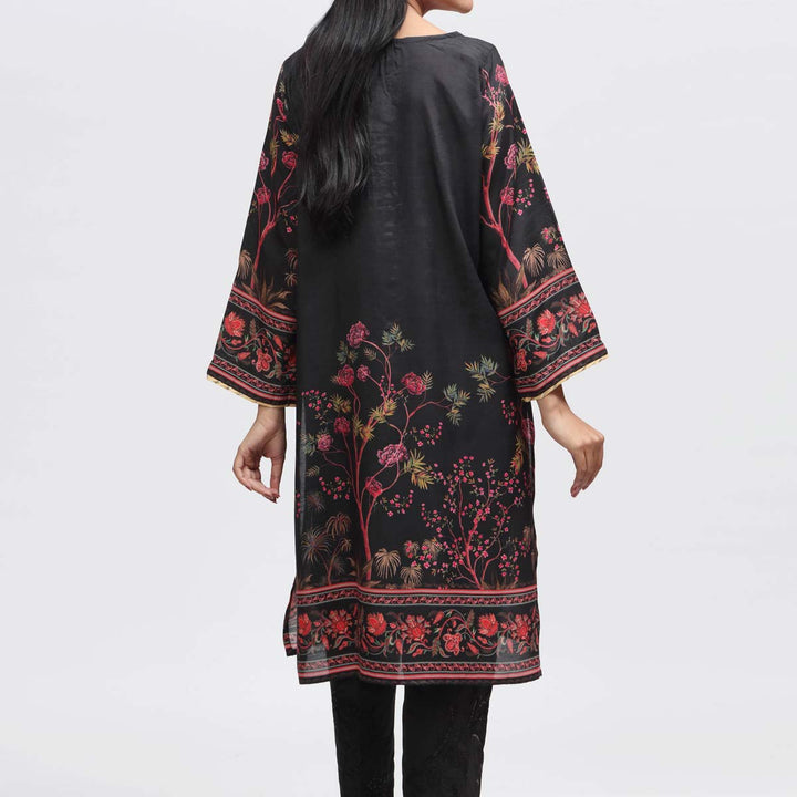 1PC- Embroidered & Printed Raw Silk Shirt PW3060